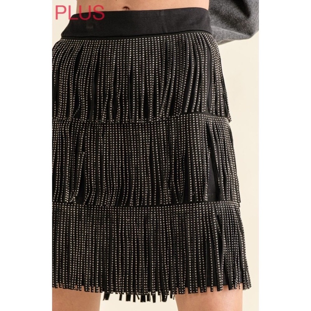 Plus size Black fringe rhinestone skirt